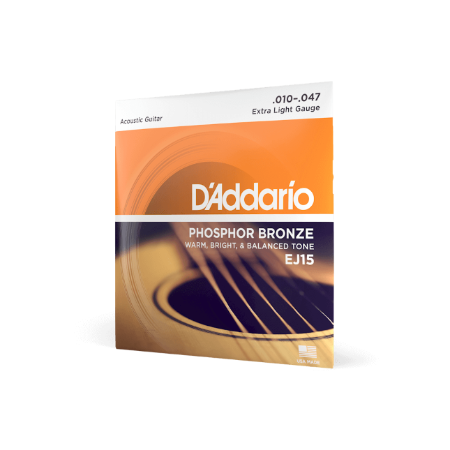 D'Addario EJ15 Phosphor Bronze Acoustic Guitar Strings, Extra Light, 10-47