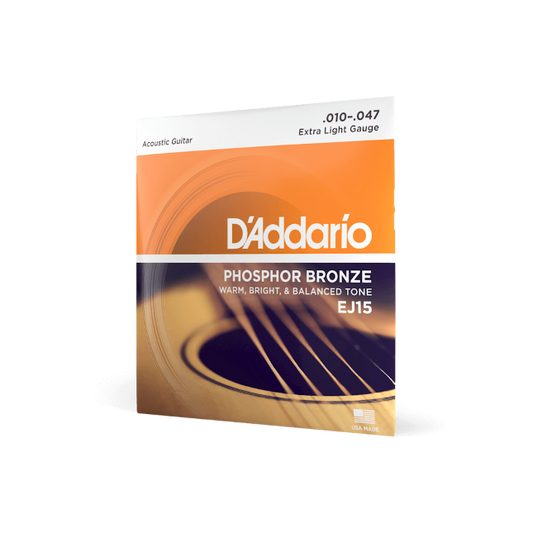 D'Addario EJ15 Phosphor Bronze Acoustic Guitar Strings, Extra Light, 10-47