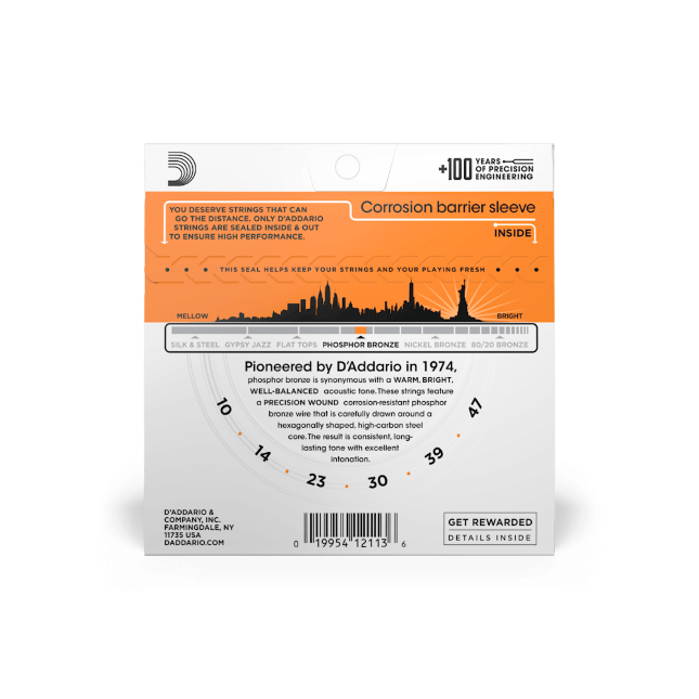 D'Addario EJ15 Phosphor Bronze Acoustic Guitar Strings, Extra Light, 10-47