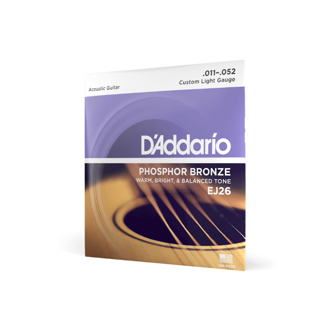 D'Addario EJ26 Phosphor Bronze Acoustic Guitar Strings, Custom Light, 11-52
