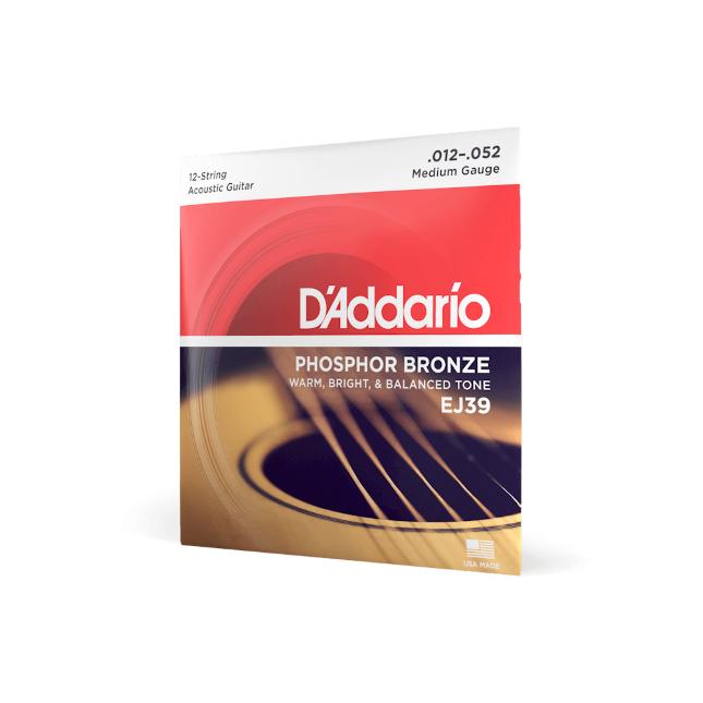D'Addario EJ39 12-String Phosphor Bronze Acoustic Guitar Strings, Medium, 12-52