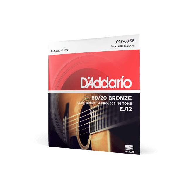 D'Addario EJ12 80/12 Bronze Acoustic Guitar Strings, Medium, 13-56