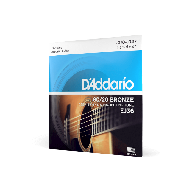 D'Addario EJ36 12-String Bronze Acoustic Guitar Strings, Light, 10-47