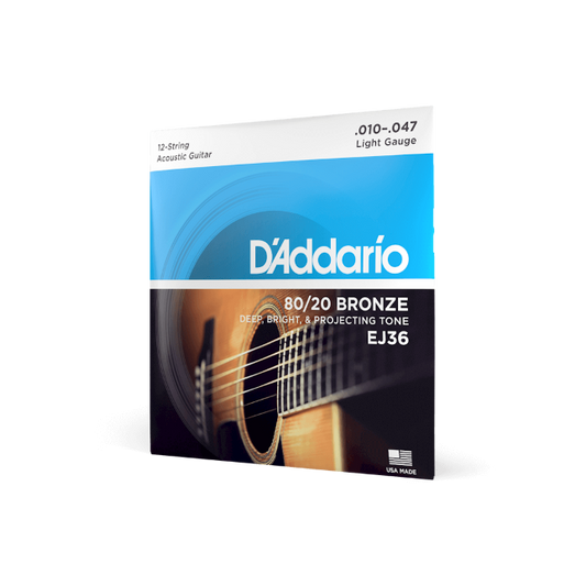 D'Addario EJ36 12-String Bronze Acoustic Guitar Strings, Light, 10-47