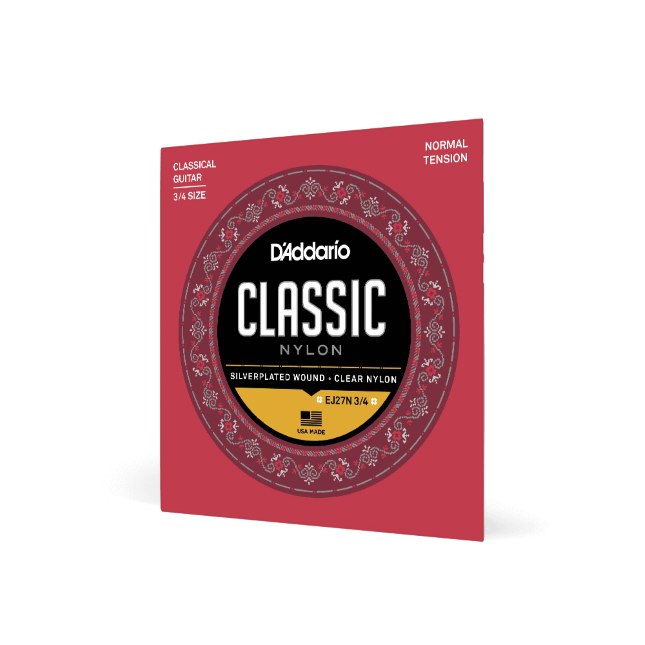 D'Addario EJ27N 3/4 Student Nylon Fractional Classical Guitar Strings, Normal Te...