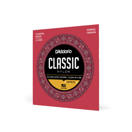 D'Addario EJ27N 3/4 Student Nylon Fractional Classical Guitar Strings, Normal Te...