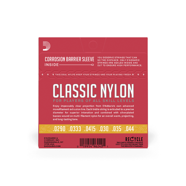D'Addario EJ27N 3/4 Student Nylon Fractional Classical Guitar Strings, Normal Te...