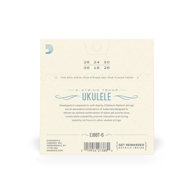 D'Addario EJ88T-6 Nyltech Ukulele Strings, 6-String Tenor
