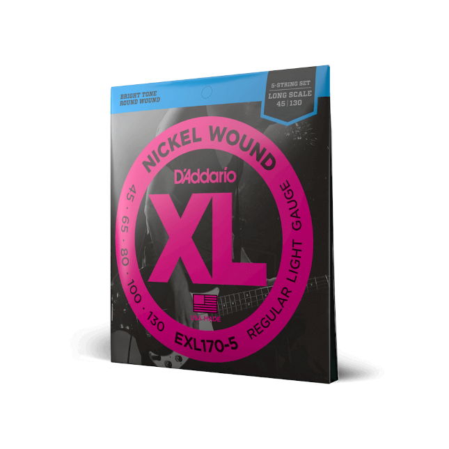 D'Addario EXL170-5 5-String Nickel Wound Bass Guitar Strings, Light, 45-130, Lon...