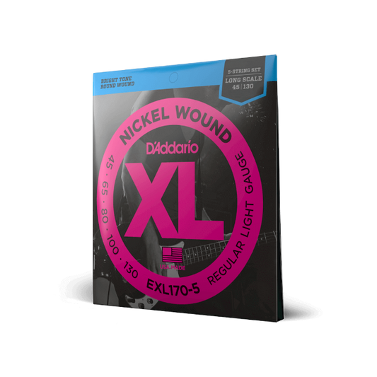 D'Addario EXL170-5 5-String Nickel Wound Bass Guitar Strings, Light, 45-130, Lon...