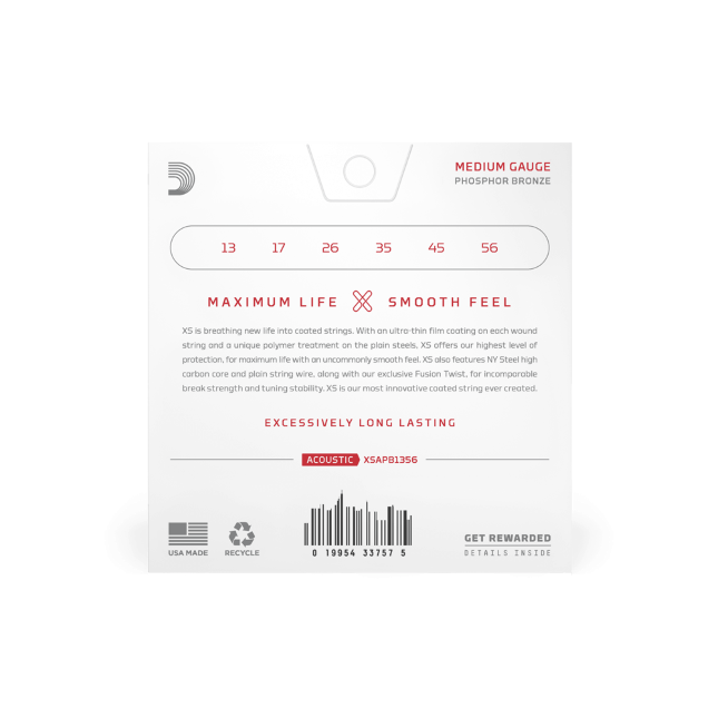 D'Addario 13-56 Medium, XS Phosphor Bronze Coated Acoustic Guitar Strings