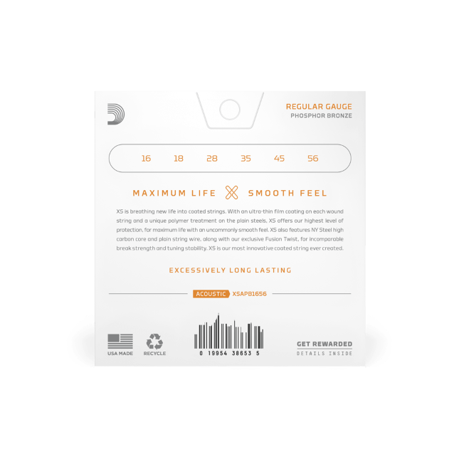 D'Addario XSAPB1656, XS Acoustic Phosphor Bronze, Resophonic, 16-56