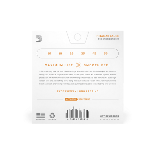 D'Addario XSAPB1656, XS Acoustic Phosphor Bronze, Resophonic, 16-56