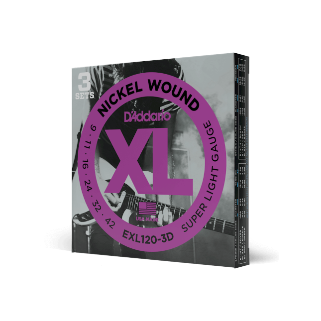 D'Addario EXL120-3D 09-42 Super Light, XL Nickel Electric Guitar Strings 3-Pack