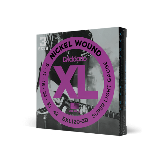D'Addario EXL120-3D 09-42 Super Light, XL Nickel Electric Guitar Strings 3-Pack