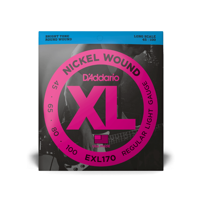 D'Addario EXL170 Nickel Wound Bass Guitar Strings, Light, 45-100, Long Scale