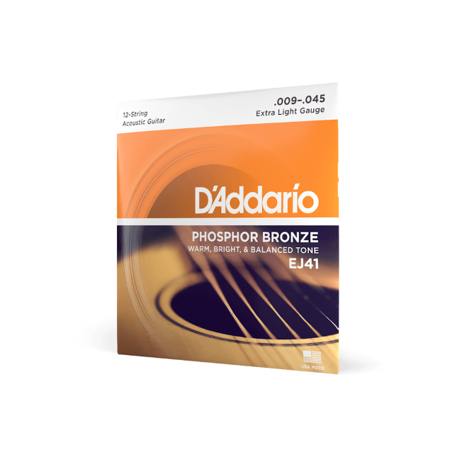 D'Addario EJ41 12-String Phosphor Bronze Acoustic Guitar Strings, Extra Light, 9...