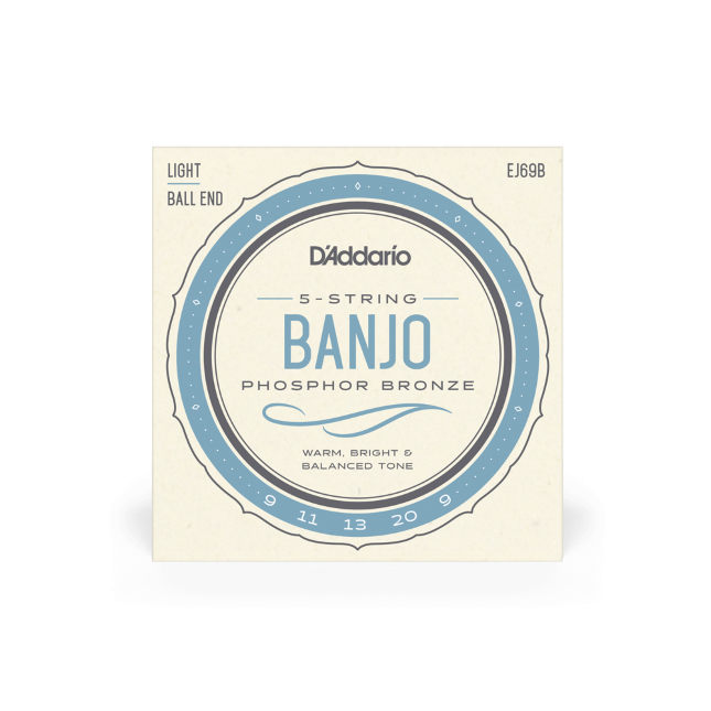 D'Addario EJ69B 5-String Ball-End Banjo Strings, Phosphor Bronze, Light, 9-20