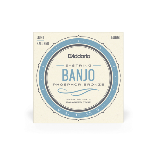 D'Addario EJ69B 5-String Ball-End Banjo Strings, Phosphor Bronze, Light, 9-20