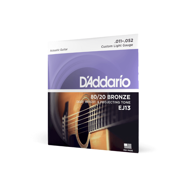 D'Addario EJ13 80/20 Bronze Acoustic Guitar Strings, Custom Light, 11-52