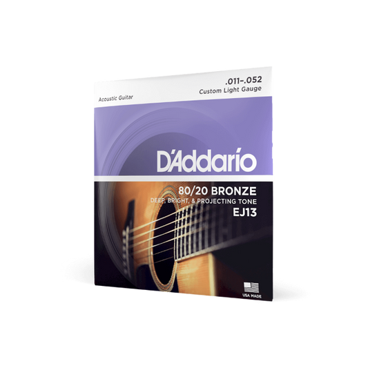 D'Addario EJ13 80/20 Bronze Acoustic Guitar Strings, Custom Light, 11-52