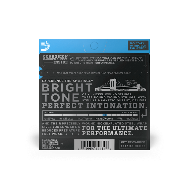 D'Addario EXL115w Nickel Wound Electric Guitar Strings, Medium/Blues-Jazz Rock, ...